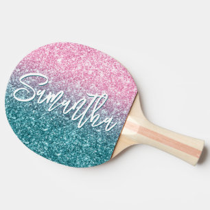 Sparkly Luxury Light Pink Teal Ombre Glitter Ping Pong Paddle