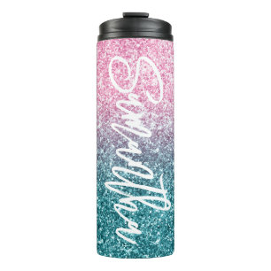 Sparkly Luxury Light Pink Teal Ombre Glitter Thermal Tumbler