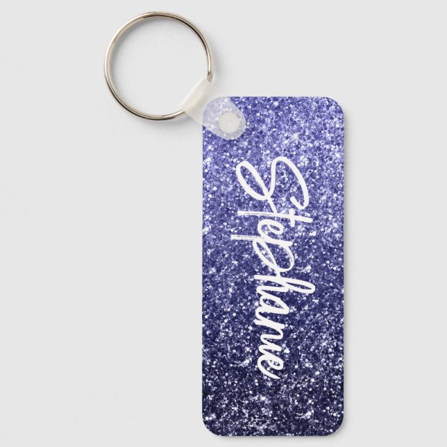 Sparkly Luxury Navy Blue Ombre Glitter Key Ring (Front)
