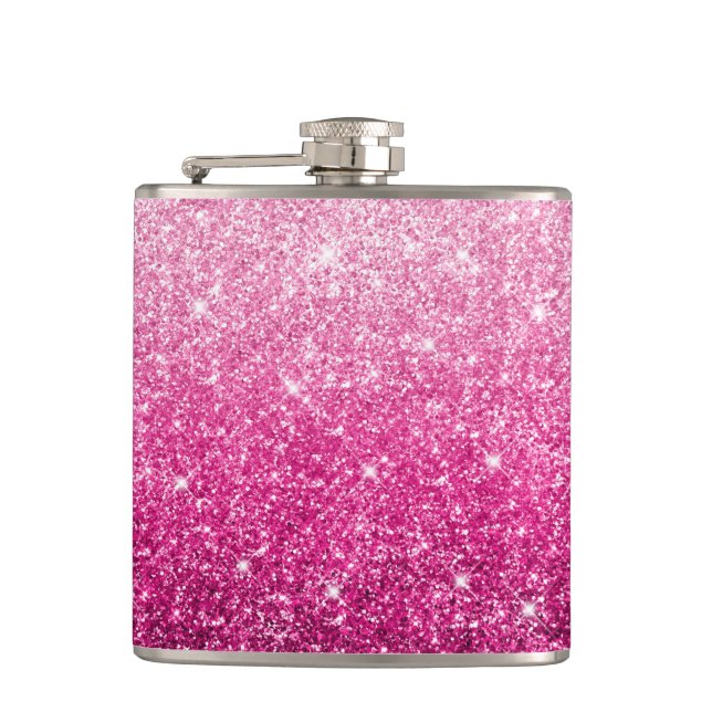 Sparkly Luxury Pink Ombre Hip Flask (Front)