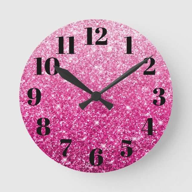 Sparkly Luxury Pink Ombre Round Clock (Front)