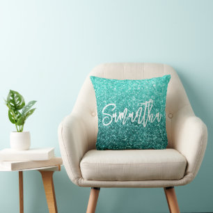 Sparkly Luxury Turquoise Teal Ombre Glitter Cushion