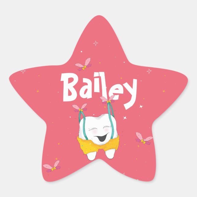 Sparkly Magical Fun Cute Flying Tooth Peach Star Sticker (Front)
