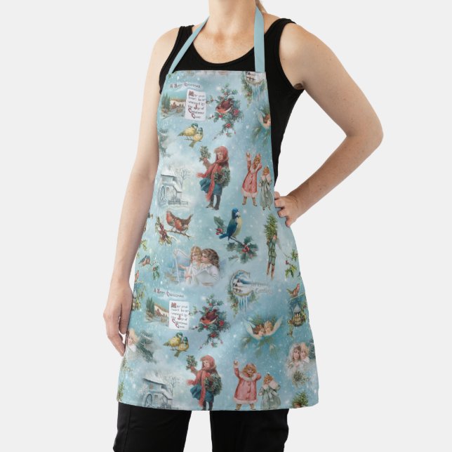 Sparkly Magical Winter Vintage Christmas Collage Apron (Insitu)