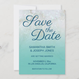 Sparkly Marble Teal Ombre Save the Date Invitation