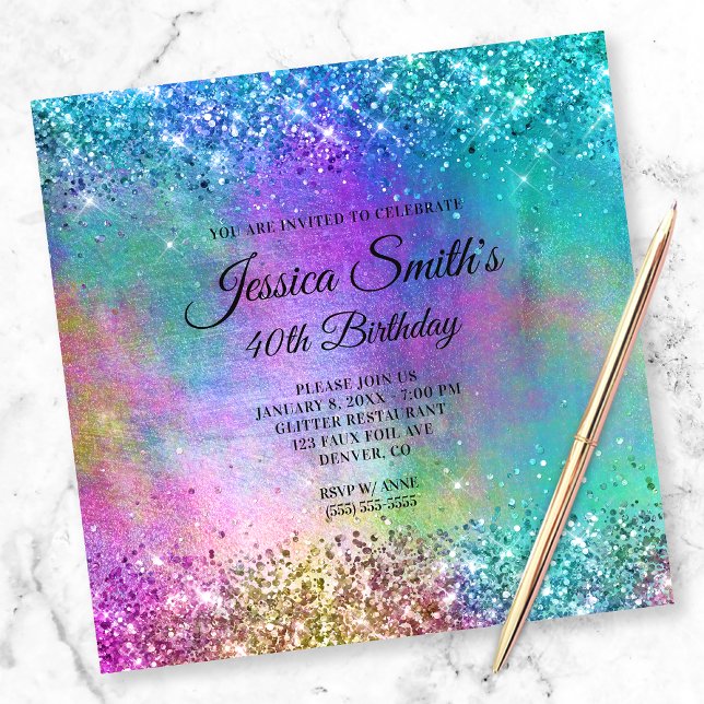 Sparkly Mermaid Glitter Foil 40th Birthday Invitation (Creator Uploaded)