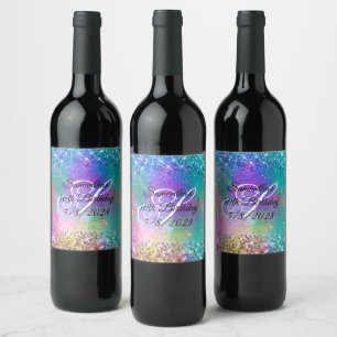 Sparkly Mermaid Glitter Foil 50th Birthday Wine Label