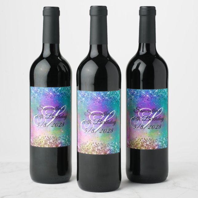 Sparkly Mermaid Glitter Foil 50th Birthday Wine Label (Bottles)