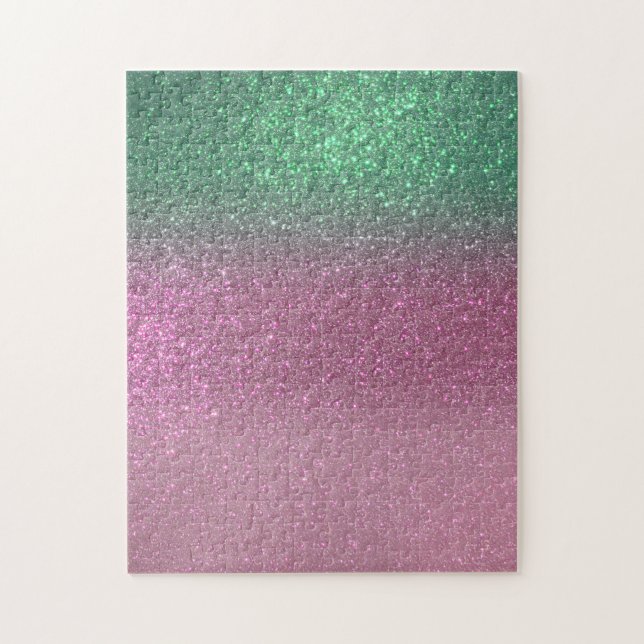 Sparkly Mermaid Green Berry Pink Glitter Ombre Jigsaw Puzzle (Vertical)