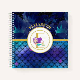 Sparkly Mermaid Scales Unicorn Horn Monogram Notebook