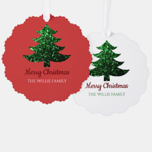 Sparkly Merry bright Christmas tree Custom name Decoration Card