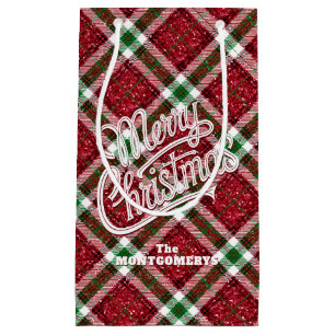 Sparkly Merry Christmas Plaid  Small Gift Bag
