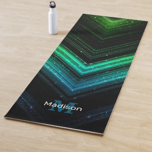 Sparkly metal aqua green galaxy chevron Monogram Yoga Mat