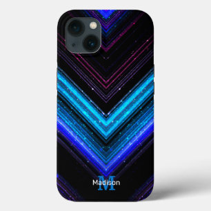 Sparkly metal blue purple galaxy chevron Monogram iPhone 13 Case