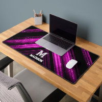 Sparkly metal hot neon pink black chevron Monogram