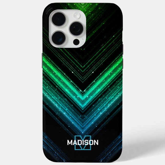Sparkly metal neon aqua green chevron Monogram Case-Mate iPhone Case (Back)