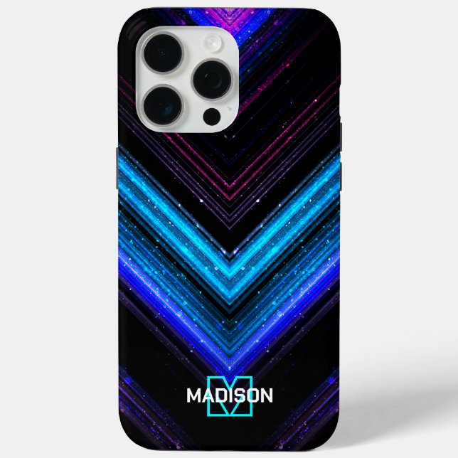 Sparkly metal neon aqua purple chevron Monogram Case-Mate iPhone Case (Back)