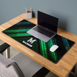 Sparkly metal neon green galaxy chevron Monogram Desk Mat