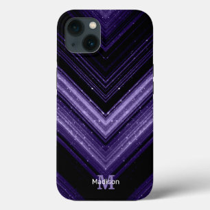 Sparkly metal neon purple black chevron Monogram iPhone 13 Case