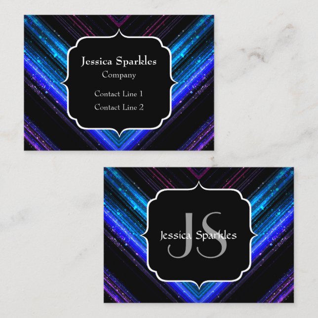 Sparkly metallic blue purple chevron Monogram Business Card (Front/Back)