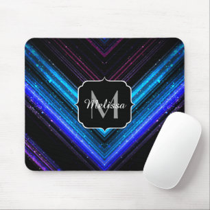Sparkly metallic blue purple chevron Monogram Mouse Pad
