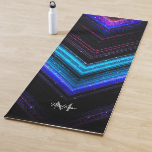 Sparkly metallic blue purple chevron Monogram Yoga Mat