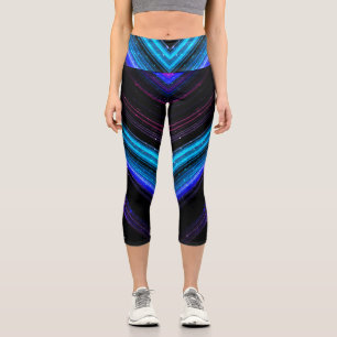 Sparkly metallic blue purple galaxy chevron lines capri leggings