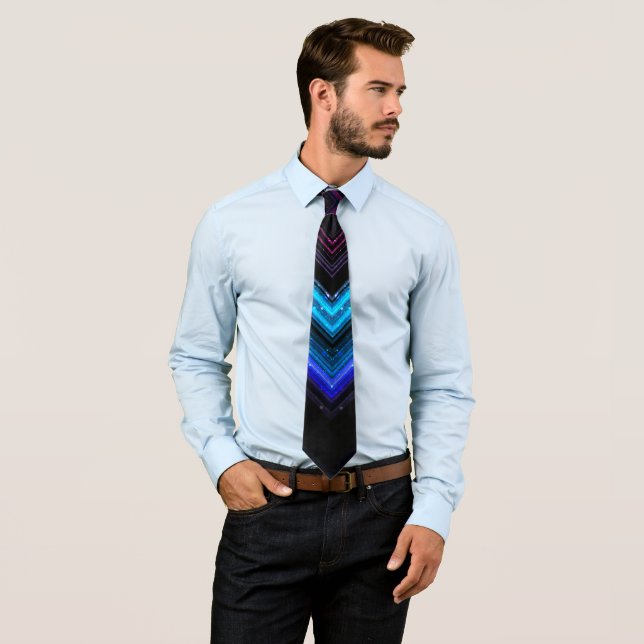 Sparkly metallic blue purple galaxy chevron lines tie (In Situ)