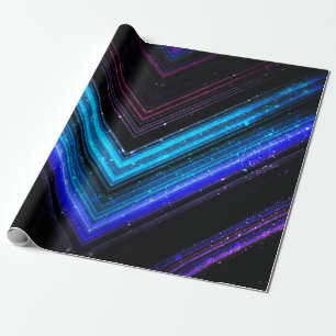 Sparkly metallic blue purple galaxy chevron lines wrapping paper