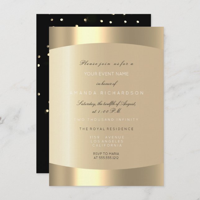 Sparkly Metallic Gold Black Confetti Sepia VIP Invitation (Front/Back)