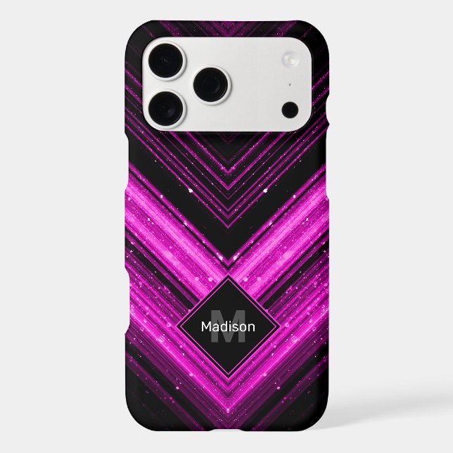 Sparkly metallic hot pink black chevron Monogram (Back)