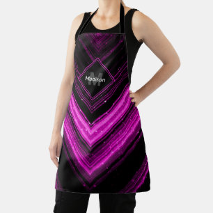 Sparkly metallic hot pink black chevron Monogram Apron