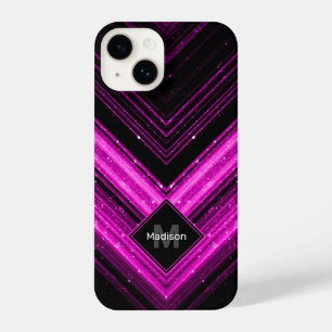Sparkly metallic hot pink black chevron Monogram iPhone 14 Case
