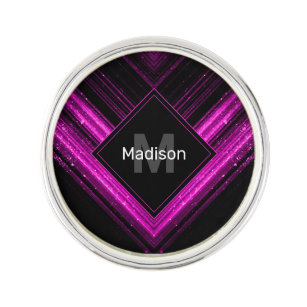 Sparkly metallic hot pink black chevron Monogram Lapel Pin