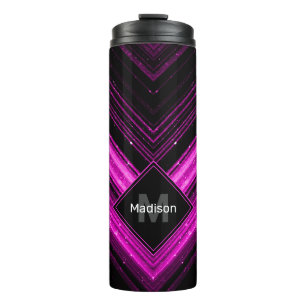 Sparkly metallic hot pink black chevron Monogram Thermal Tumbler