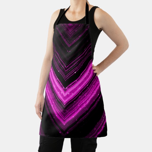 Sparkly metallic hot pink magenta black chevron apron (Insitu)