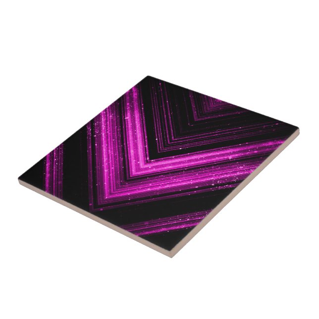Sparkly metallic hot pink magenta black chevron ceramic tile (Side)