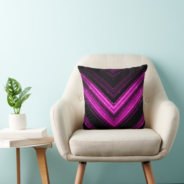 Sparkly metallic hot pink magenta black chevron cushion (Chair)
