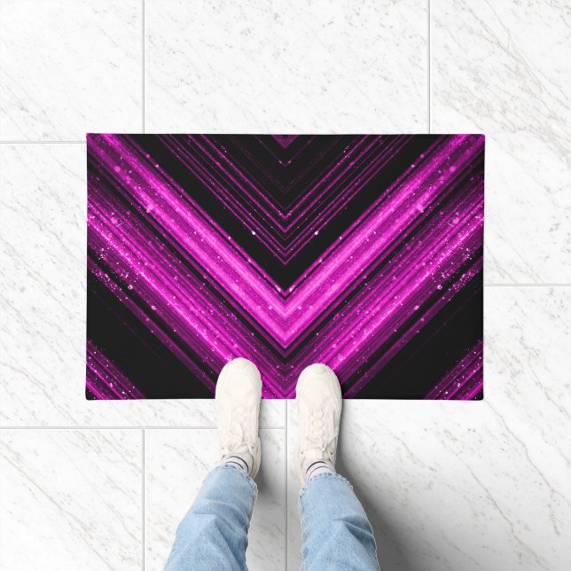 Sparkly metallic hot pink magenta black chevron doormat (Indoor)