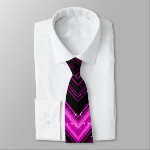 Sparkly metallic hot pink magenta black chevron tie