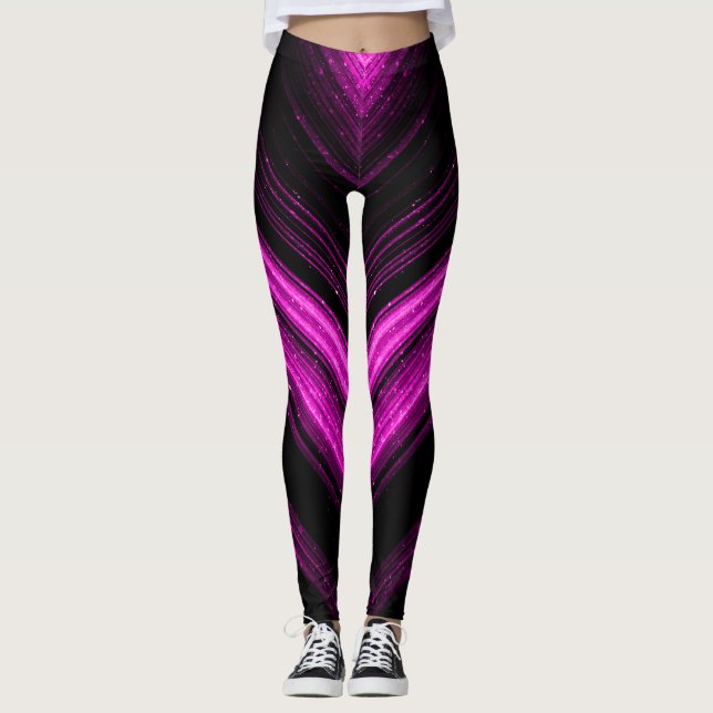 Sparkly metallic pink magenta galaxy chevron lines leggings (Front)