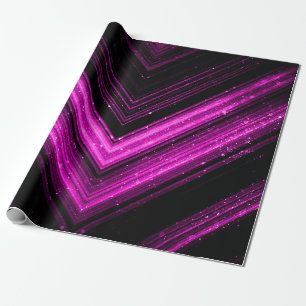 Sparkly metallic pink magenta galaxy chevron lines wrapping paper
