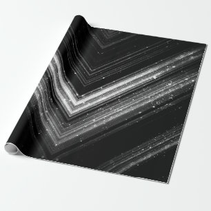Sparkly metallic silver black galaxy chevron lines wrapping paper