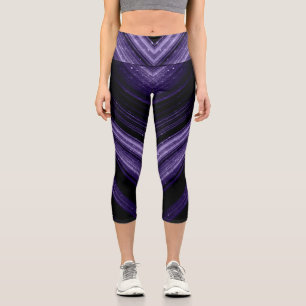 Sparkly metallic ultra violet galaxy chevron lines capri leggings