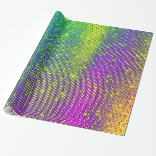 Sparkly Miami Bright Sequin Bamboo Purple Pink Wrapping Paper (Unrolled)