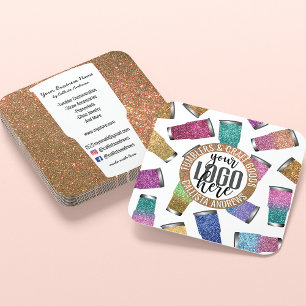 Sparkly Modern Glitter Tumbler Crafter Logo Square Business Card