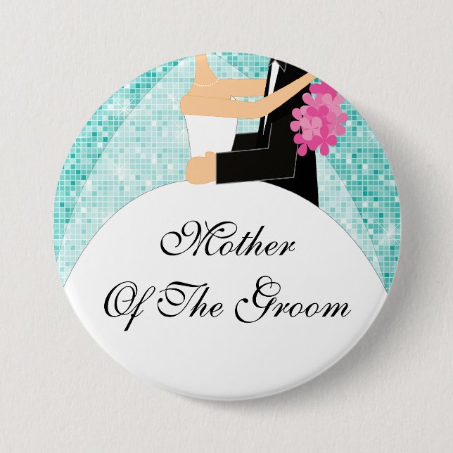 Sparkly Mother of the Groom Button / Pin Turquoise (Front)