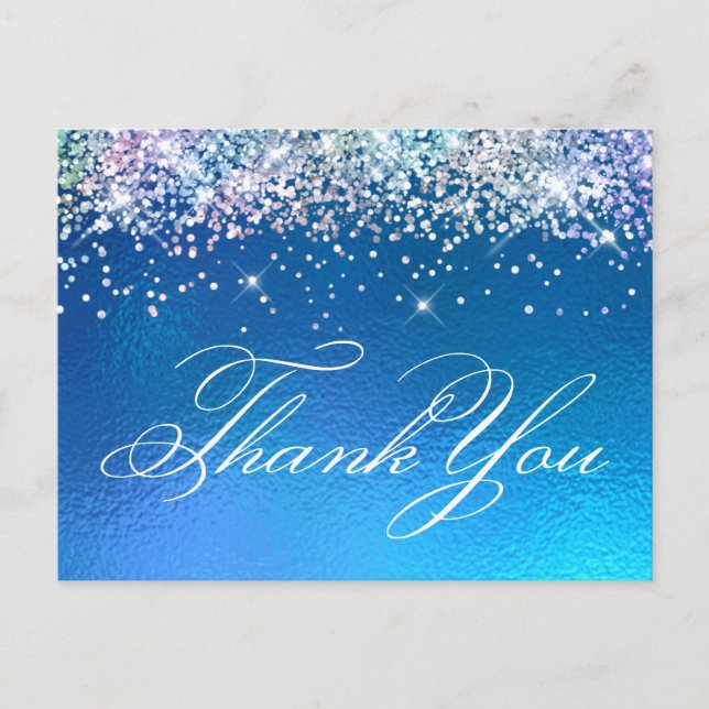 Sparkly Multi Glitter Ocean Ombre Foil Thank You Postcard (Front)