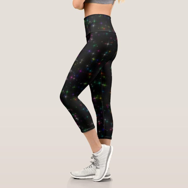 Sparkly Multicolor Stars Capri Leggings (Left)