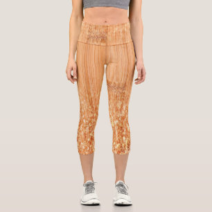 Sparkly natural bamboo wood print capri leggings